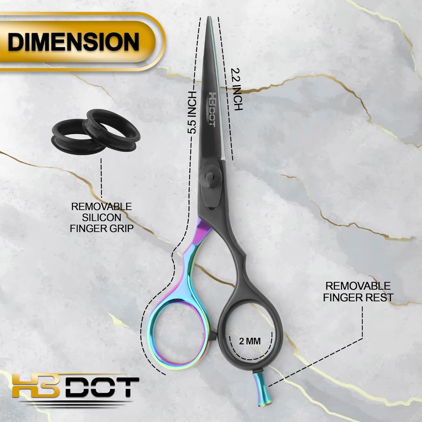 HB DOT Professional Mustache Scissors, 5.5 Inches Mustache and Beard Scissors, German Stainless Steel Beard Scissors for Men with Beautiful Case and Mustache Comb. (Silver and Gold)