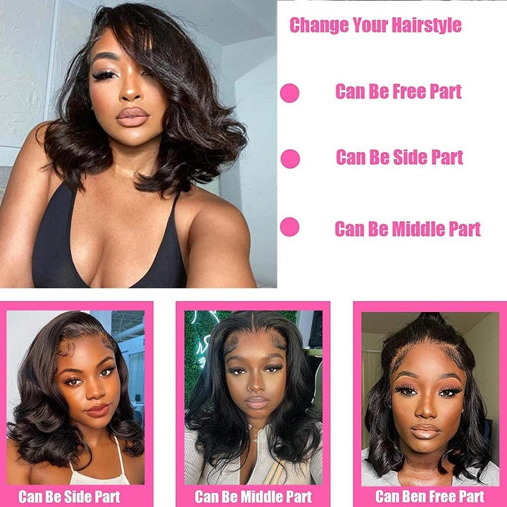 Wear and Go Wavy Bob Glueless Human Hair Wigs 7x5 13x5 Pre Cut Lace 180% Density Black Bob Wig