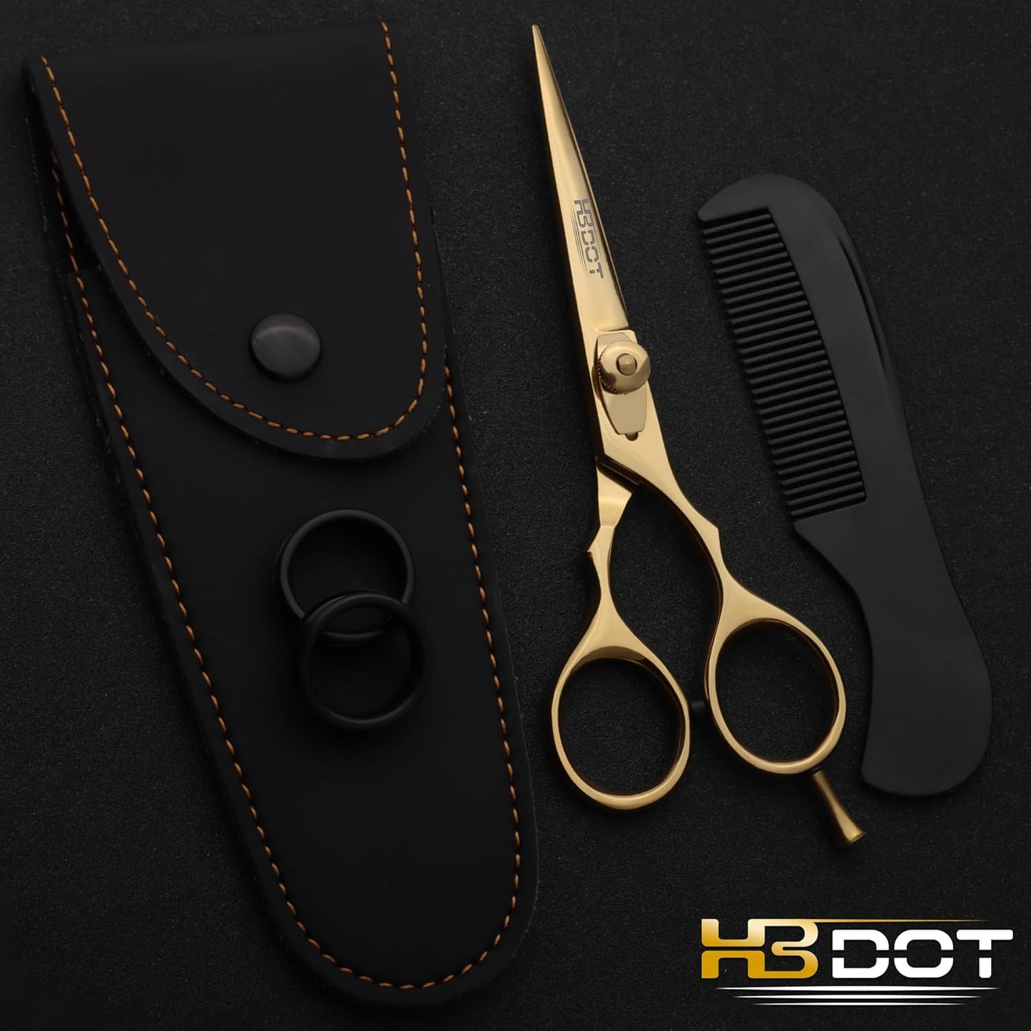 HB DOT Professional Mustache Scissors, 5.5 Inches Mustache and Beard Scissors, German Stainless Steel Beard Scissors for Men with Beautiful Case and Mustache Comb. (Silver and Gold)