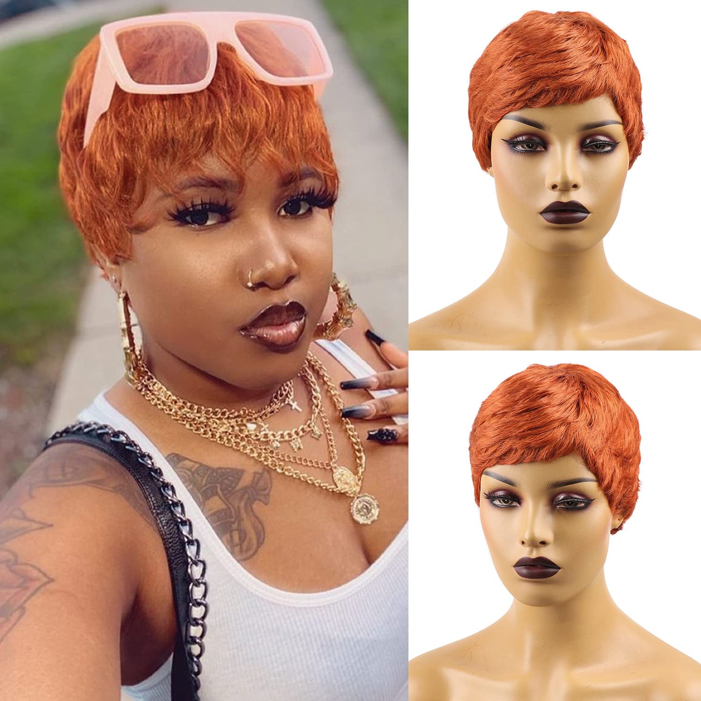 Vogue Pixie Wigs Short Black Wavy Layered Short Human Hair Wigs for Black Women (1B#)