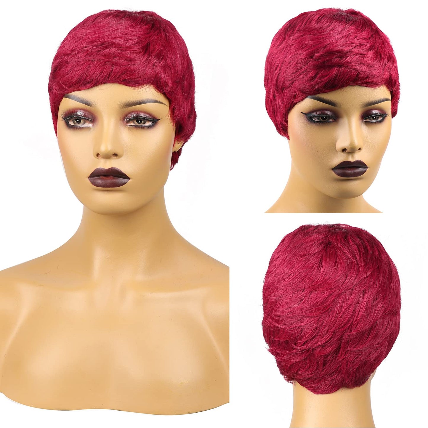 Vogue Pixie Wigs Short Black Wavy Layered Short Human Hair Wigs for Black Women (1B#)
