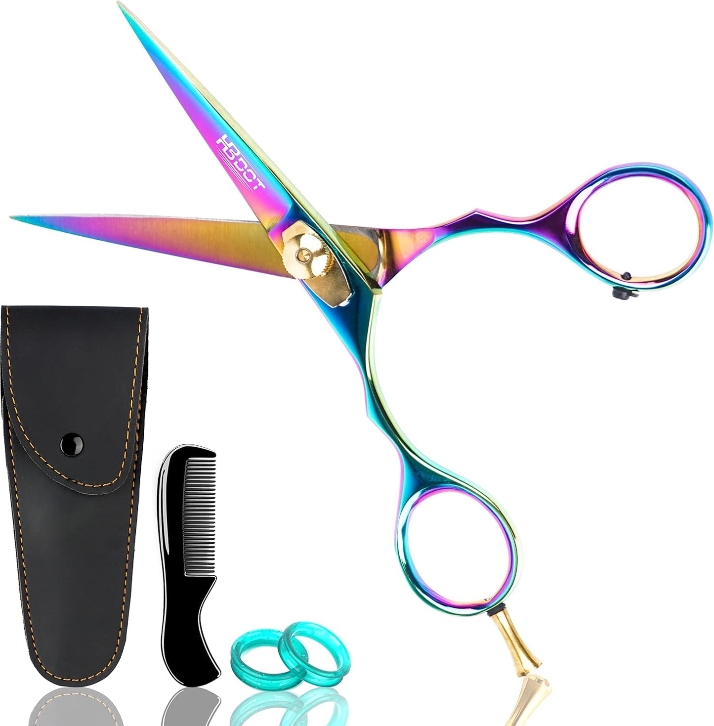 HB DOT Professional Mustache Scissors, 5.5 Inches Mustache and Beard Scissors, German Stainless Steel Beard Scissors for Men with Beautiful Case and Mustache Comb. (Silver and Gold)