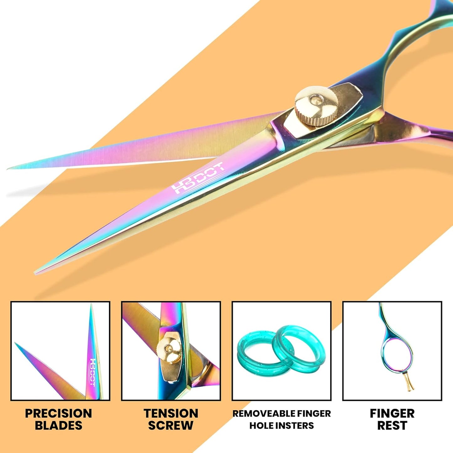 HB DOT Professional Mustache Scissors, 5.5 Inches Mustache and Beard Scissors, German Stainless Steel Beard Scissors for Men with Beautiful Case and Mustache Comb. (Silver and Gold)