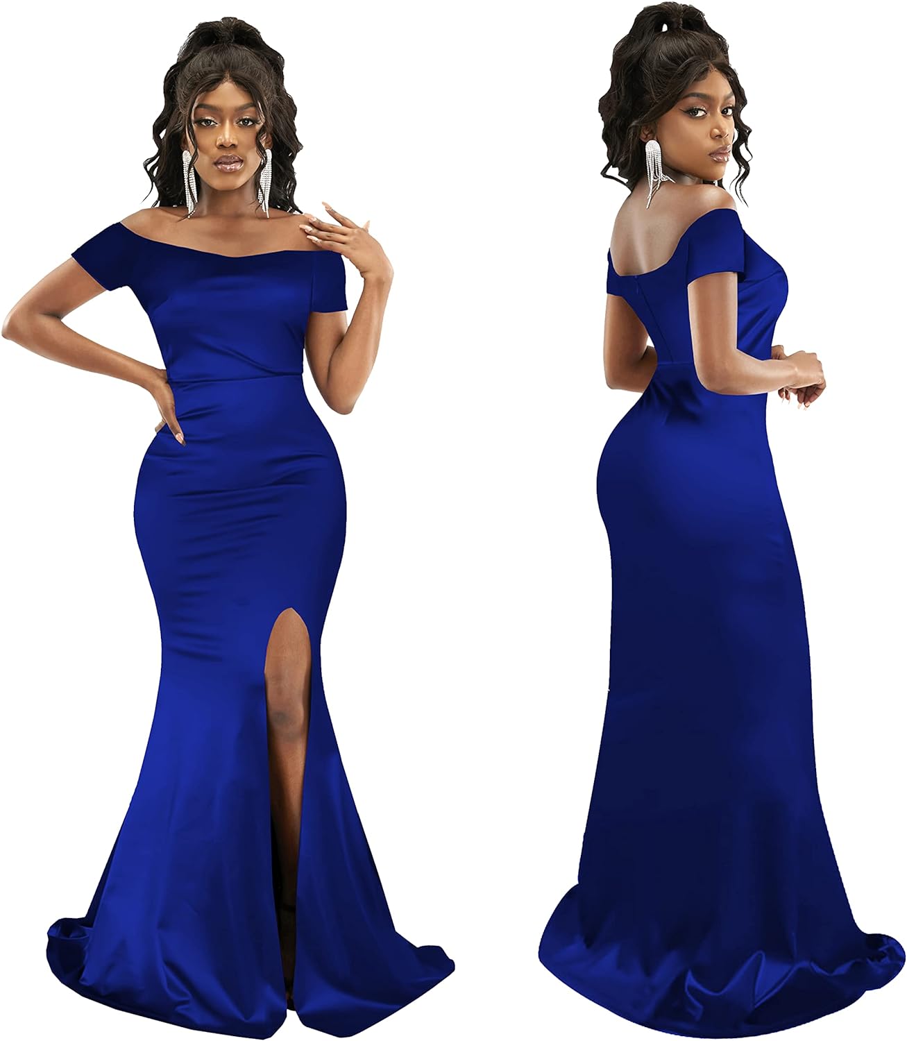 JTNFairy Women's Sexy Ruffle Sleeveless One Shoulder Bodycon Dresses Classy Pencil Curvy Party Evening Long Formal Dress