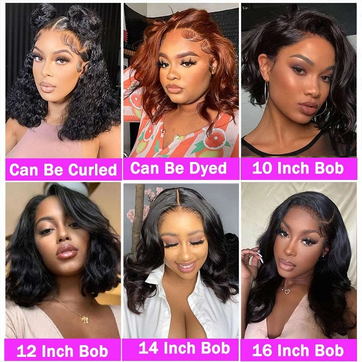 Wear and Go Wavy Bob Glueless Human Hair Wigs 7x5 13x5 Pre Cut Lace 180% Density Black Bob Wig