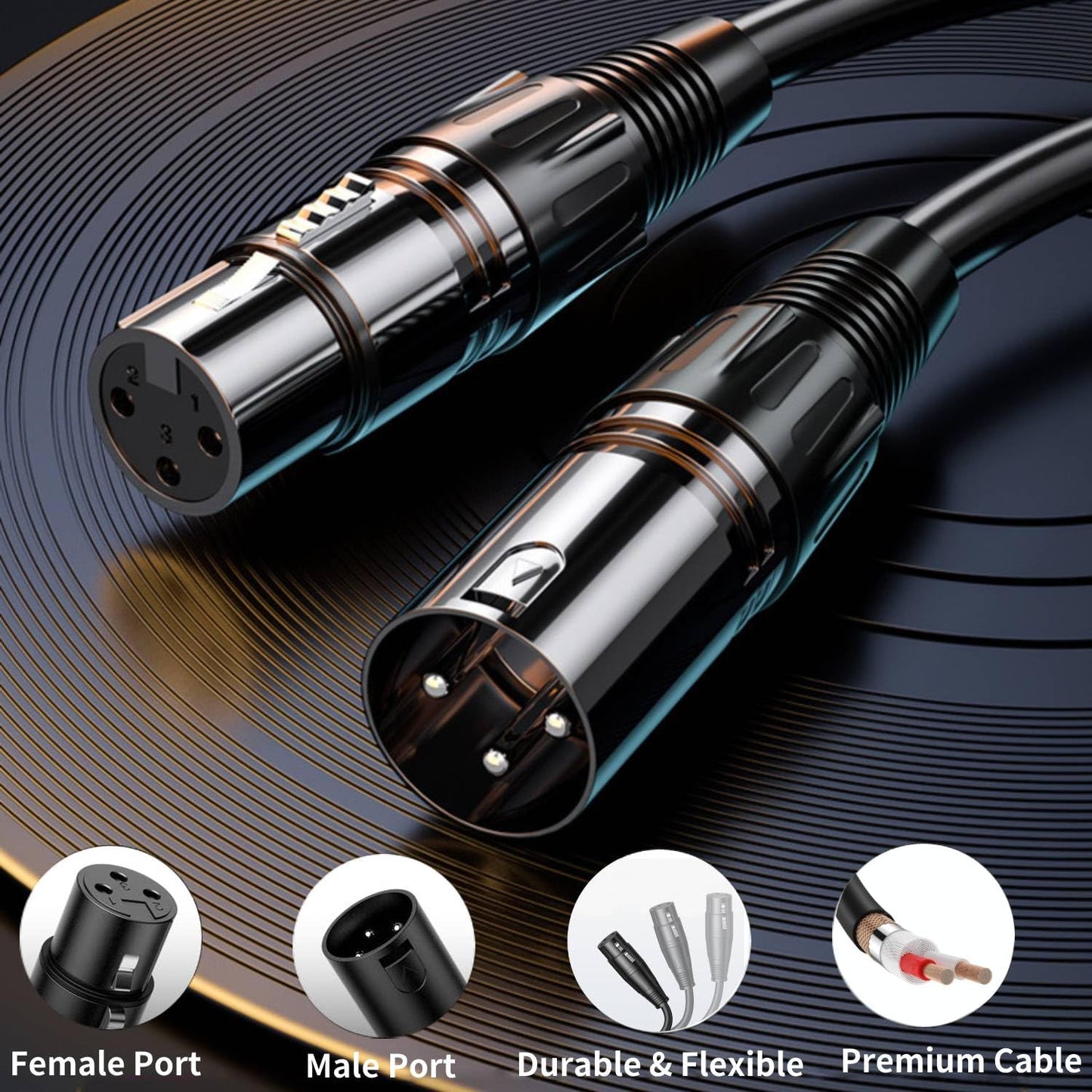 XLR Cables 6ft 2Pack, Microphone Cable Mic Cord XLR Male to Female Adapter Microphone Cord 3-Pin Stage & Studio, Oxygen-Free Copper (OFC)