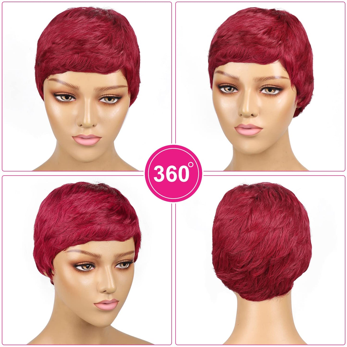 Vogue Pixie Wigs Short Black Wavy Layered Short Human Hair Wigs for Black Women (1B#)