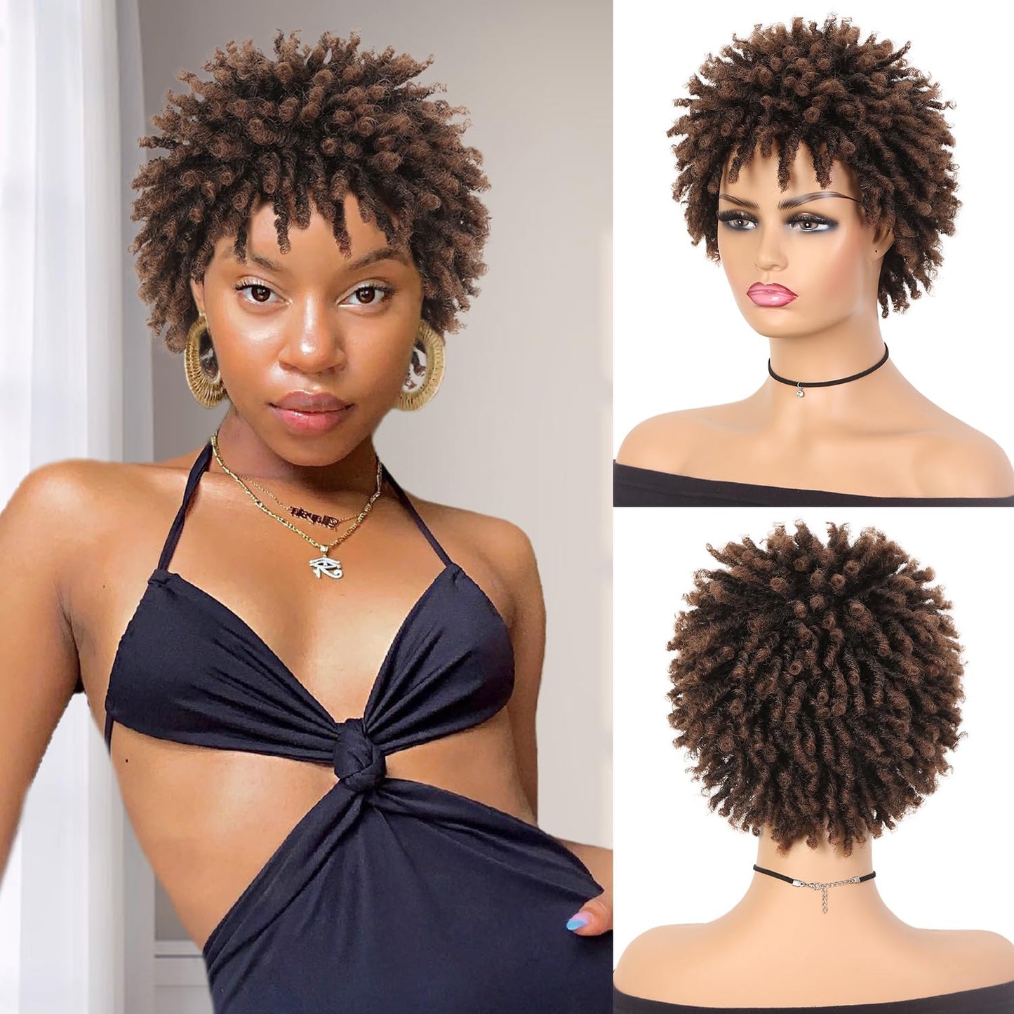 Faux Locs Braid Wigs for Women and Men Short Afro Locs Dreadlock Wig Twist Braided Dreads Wig Natural Curly Synthetic Wig