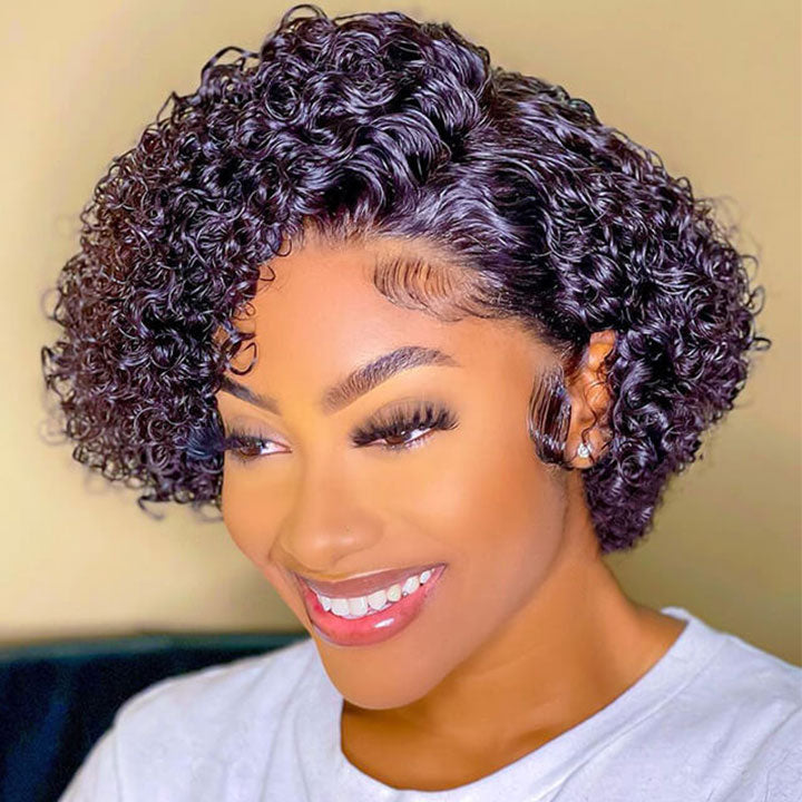 Glueless Pre Cut Lace Short Curly Pixie Cut Bob Lace Closure Wigs Brazilian Human Hair Frontal Wigs