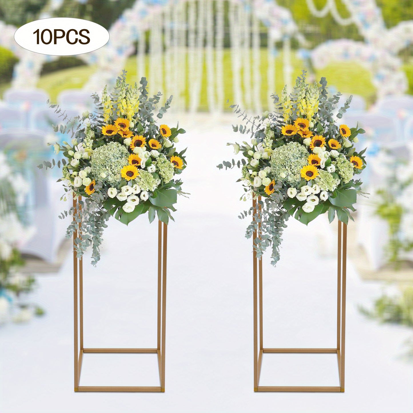10pcs Golden Wedding Flower Vase, Metal Column