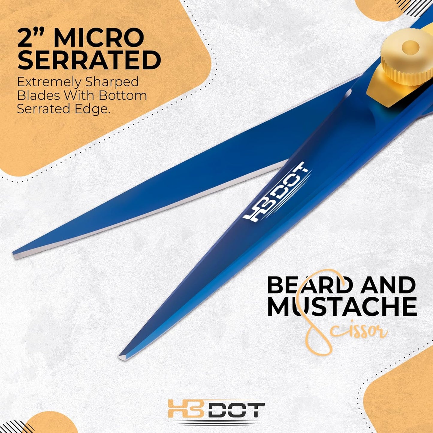 HB DOT Professional Mustache Scissors, 5.5 Inches Mustache and Beard Scissors, German Stainless Steel Beard Scissors for Men with Beautiful Case and Mustache Comb. (Silver and Gold)