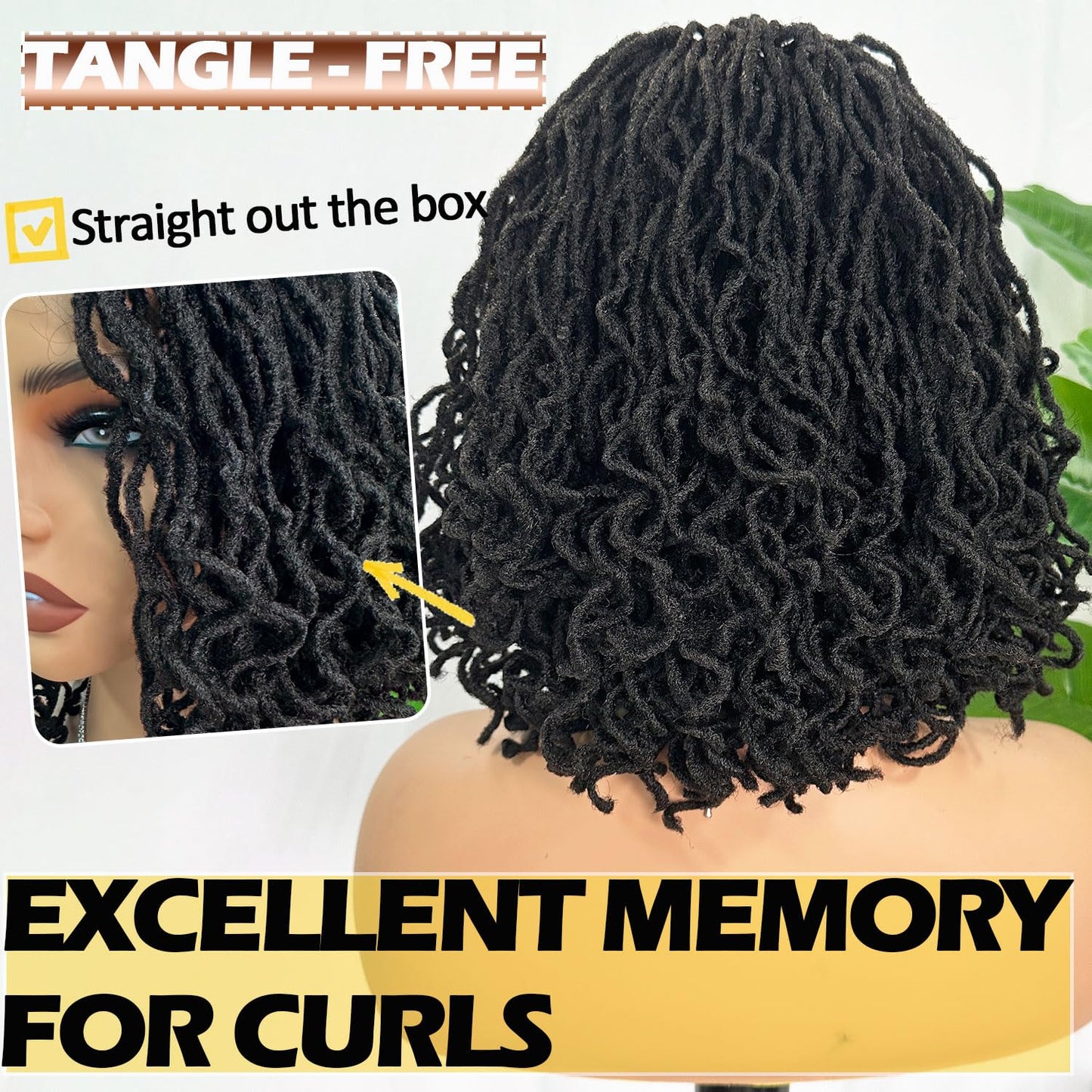 Dreadlock Wig Curly 4x4 Lace Frontal Ombre Strawberry Blonde 16 Inch Twist Faux Locs Wigs for Balck Women Afro Curly Braided Synthetic Wig