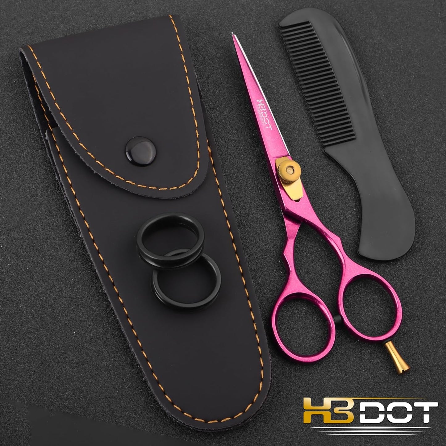 HB DOT Professional Mustache Scissors, 5.5 Inches Mustache and Beard Scissors, German Stainless Steel Beard Scissors for Men with Beautiful Case and Mustache Comb. (Silver and Gold)