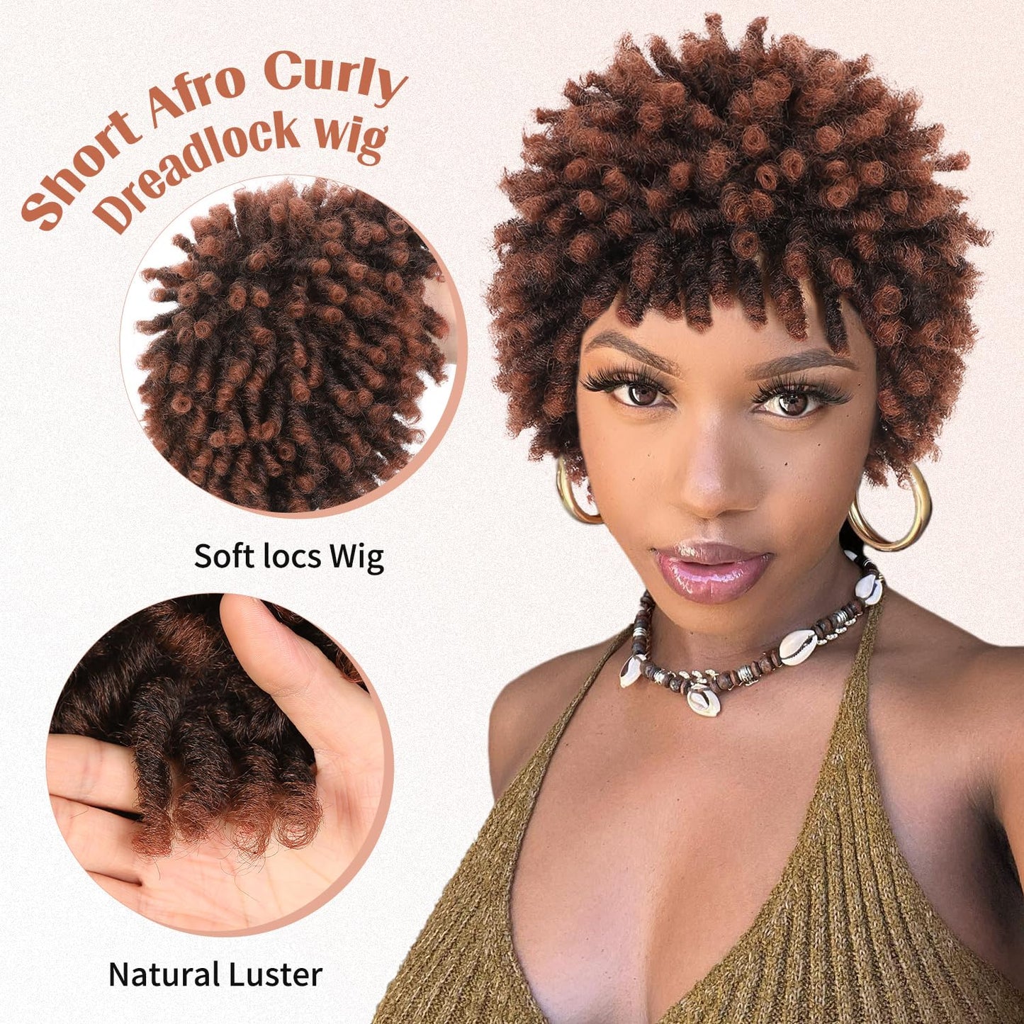 Faux Locs Braid Wigs for Women and Men Short Afro Locs Dreadlock Wig Twist Braided Dreads Wig Natural Curly Synthetic Wig