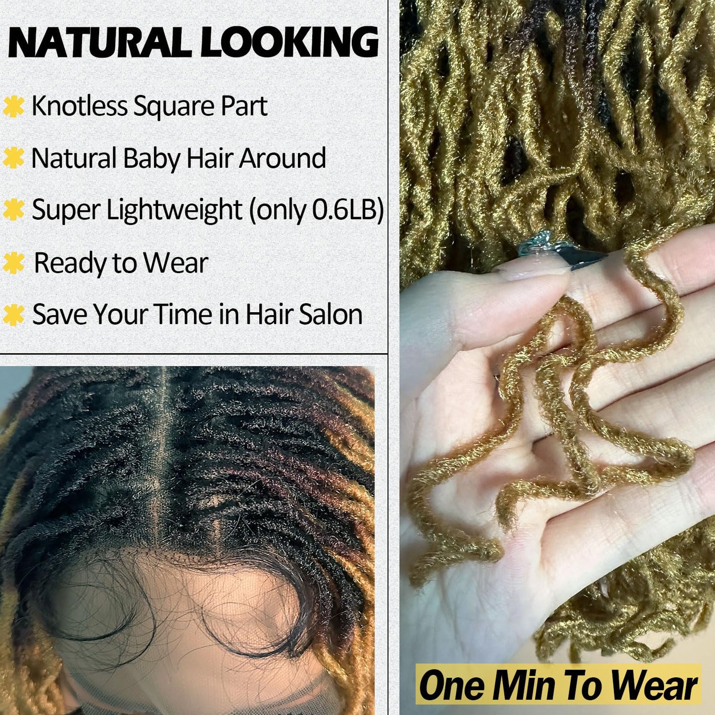 Dreadlock Wig Curly 4x4 Lace Frontal Ombre Strawberry Blonde 16 Inch Twist Faux Locs Wigs for Balck Women Afro Curly Braided Synthetic Wig