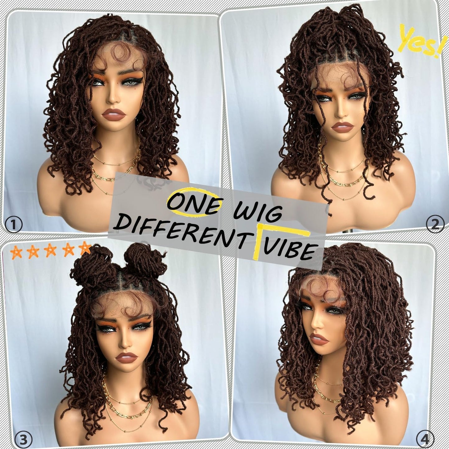 Dreadlock Wig Curly 4x4 Lace Frontal Ombre Strawberry Blonde 16 Inch Twist Faux Locs Wigs for Balck Women Afro Curly Braided Synthetic Wig