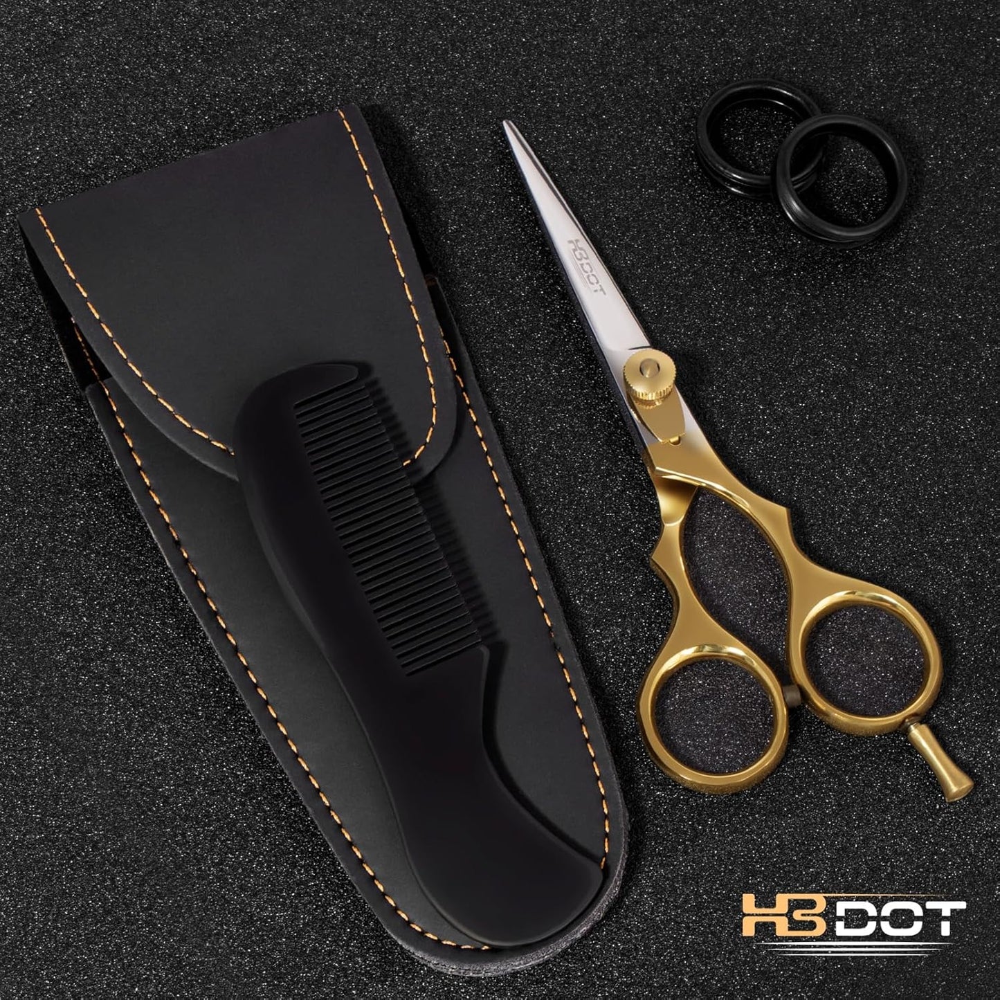 HB DOT Professional Mustache Scissors, 5.5 Inches Mustache and Beard Scissors, German Stainless Steel Beard Scissors for Men with Beautiful Case and Mustache Comb. (Silver and Gold)