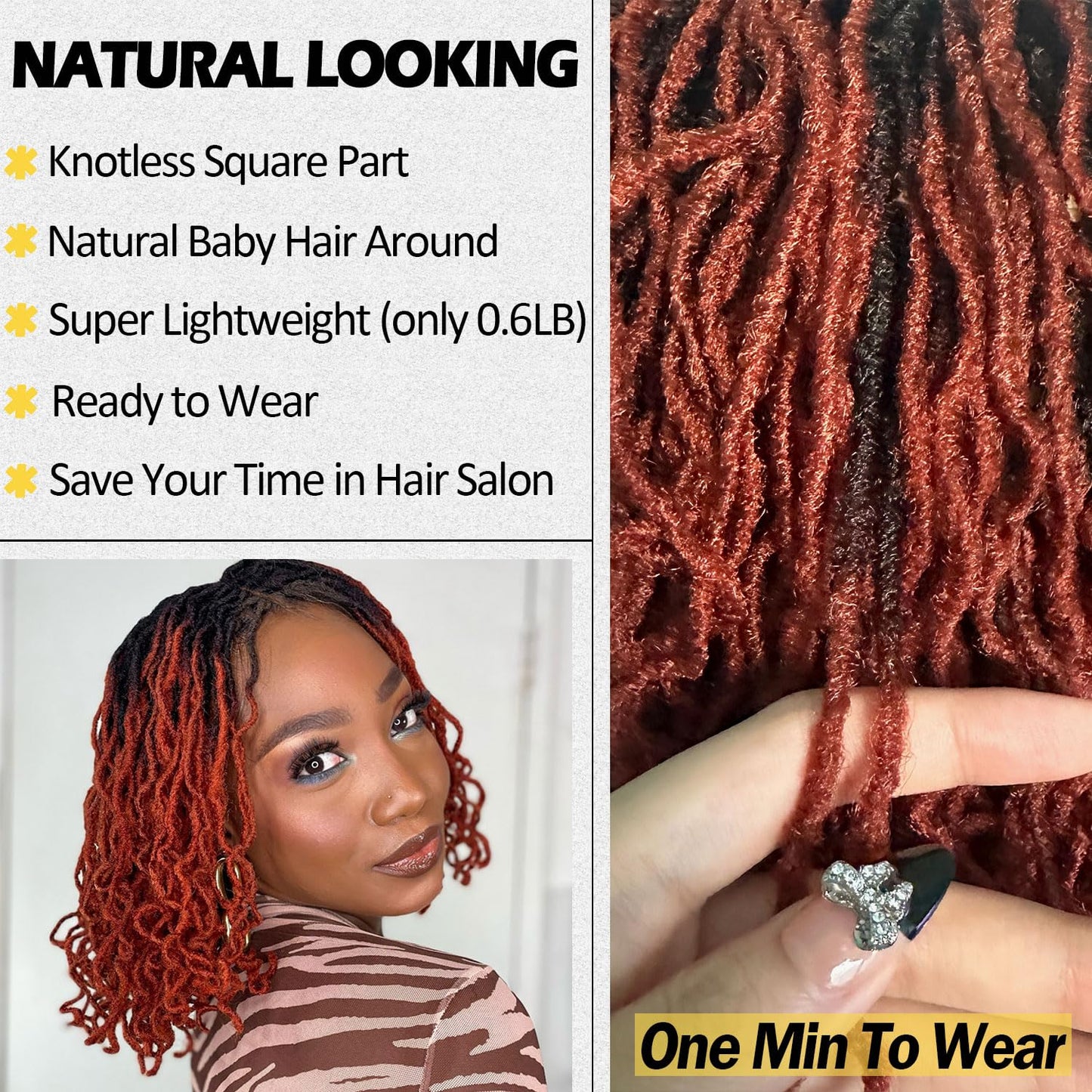 Dreadlock Wig Curly 4x4 Lace Frontal Ombre Strawberry Blonde 16 Inch Twist Faux Locs Wigs for Balck Women Afro Curly Braided Synthetic Wig