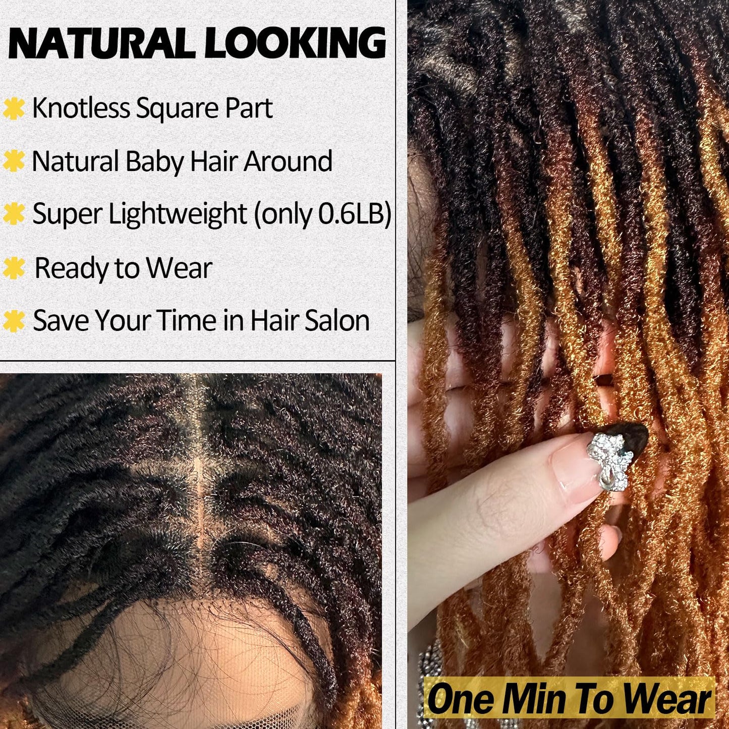 Dreadlock Wig Curly 4x4 Lace Frontal Ombre Strawberry Blonde 16 Inch Twist Faux Locs Wigs for Balck Women Afro Curly Braided Synthetic Wig