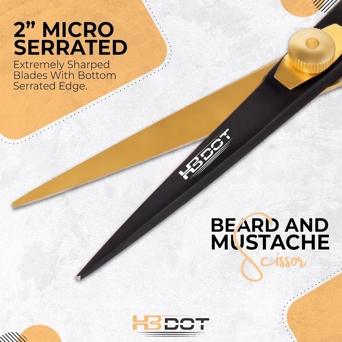 HB DOT Professional Mustache Scissors, 5.5 Inches Mustache and Beard Scissors, German Stainless Steel Beard Scissors for Men with Beautiful Case and Mustache Comb. (Silver and Gold)