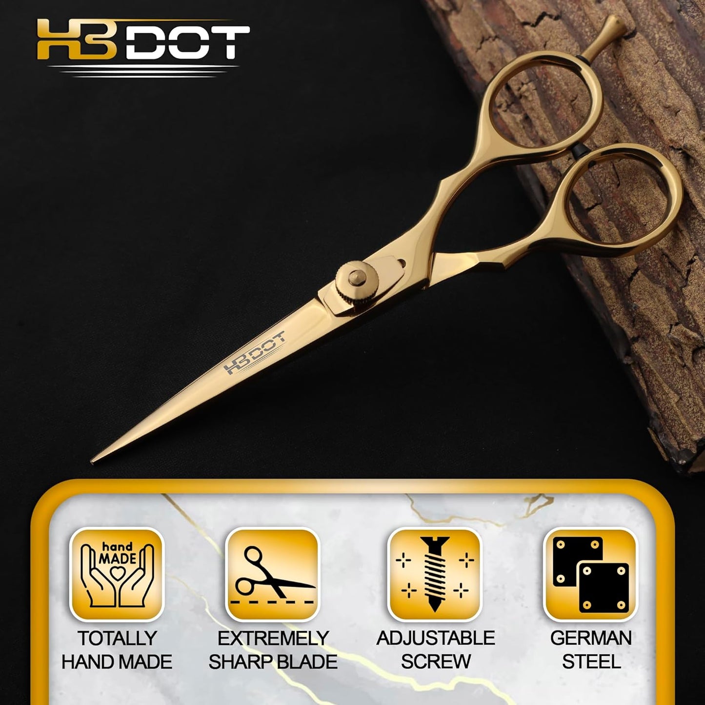 HB DOT Professional Mustache Scissors, 5.5 Inches Mustache and Beard Scissors, German Stainless Steel Beard Scissors for Men with Beautiful Case and Mustache Comb. (Silver and Gold)