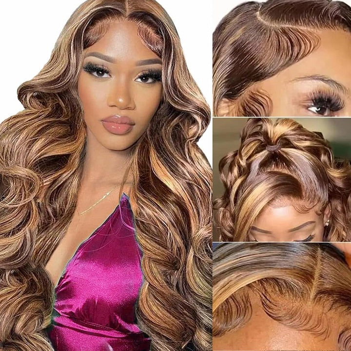 Highlight Honey Blonde TP4/27 Wavy 13x4 Lace Front Glueless Wig