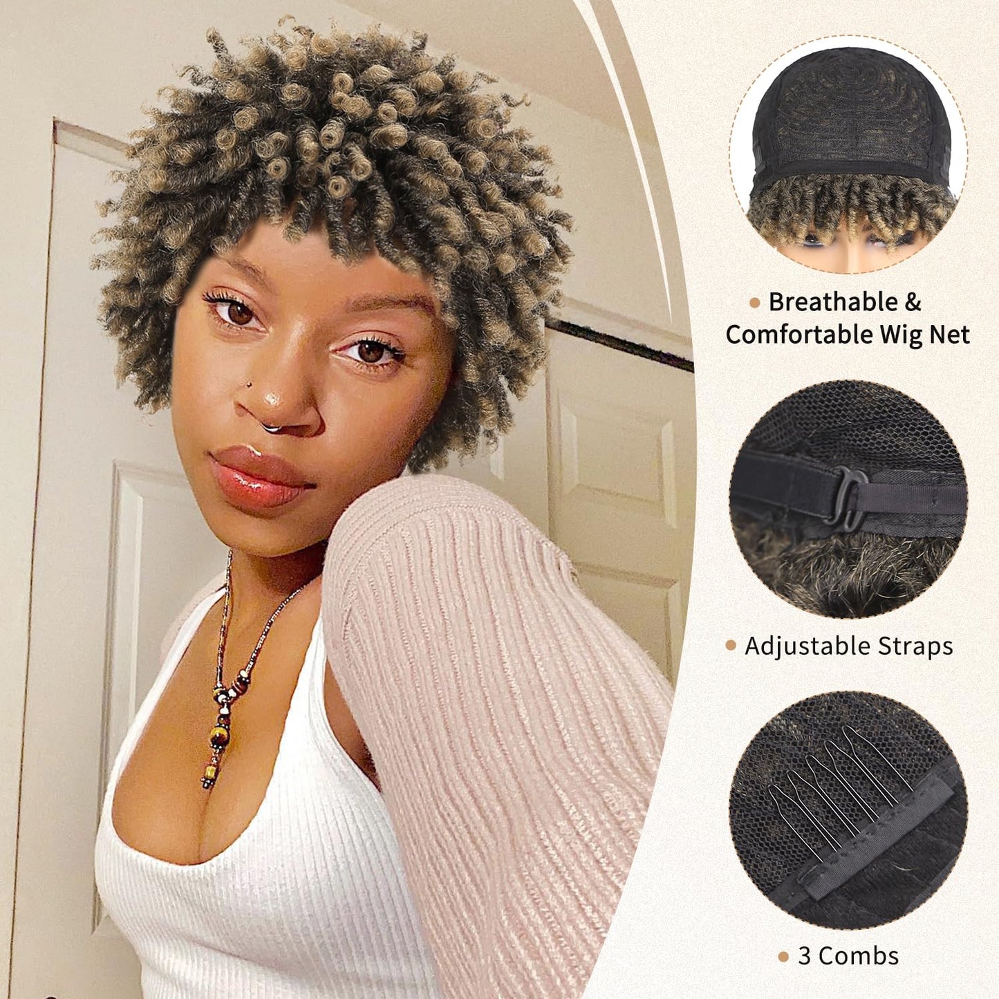 Faux Locs Braid Wigs for Women and Men Short Afro Locs Dreadlock Wig Twist Braided Dreads Wig Natural Curly Synthetic Wig