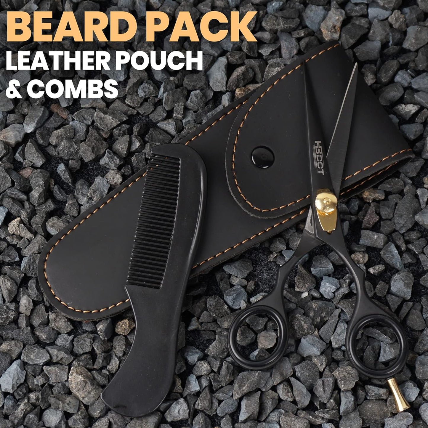 HB DOT Professional Mustache Scissors, 5.5 Inches Mustache and Beard Scissors, German Stainless Steel Beard Scissors for Men with Beautiful Case and Mustache Comb. (Silver and Gold)