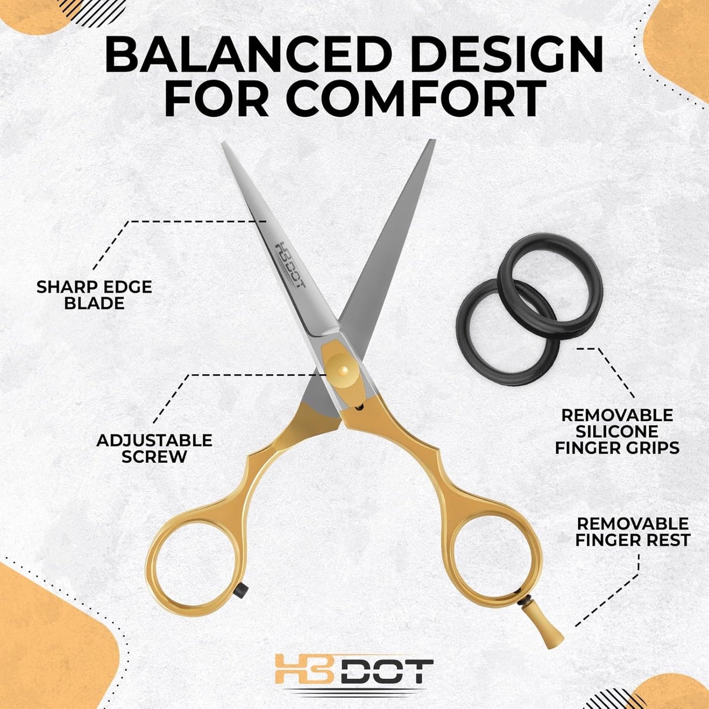 HB DOT Professional Mustache Scissors, 5.5 Inches Mustache and Beard Scissors, German Stainless Steel Beard Scissors for Men with Beautiful Case and Mustache Comb. (Silver and Gold)