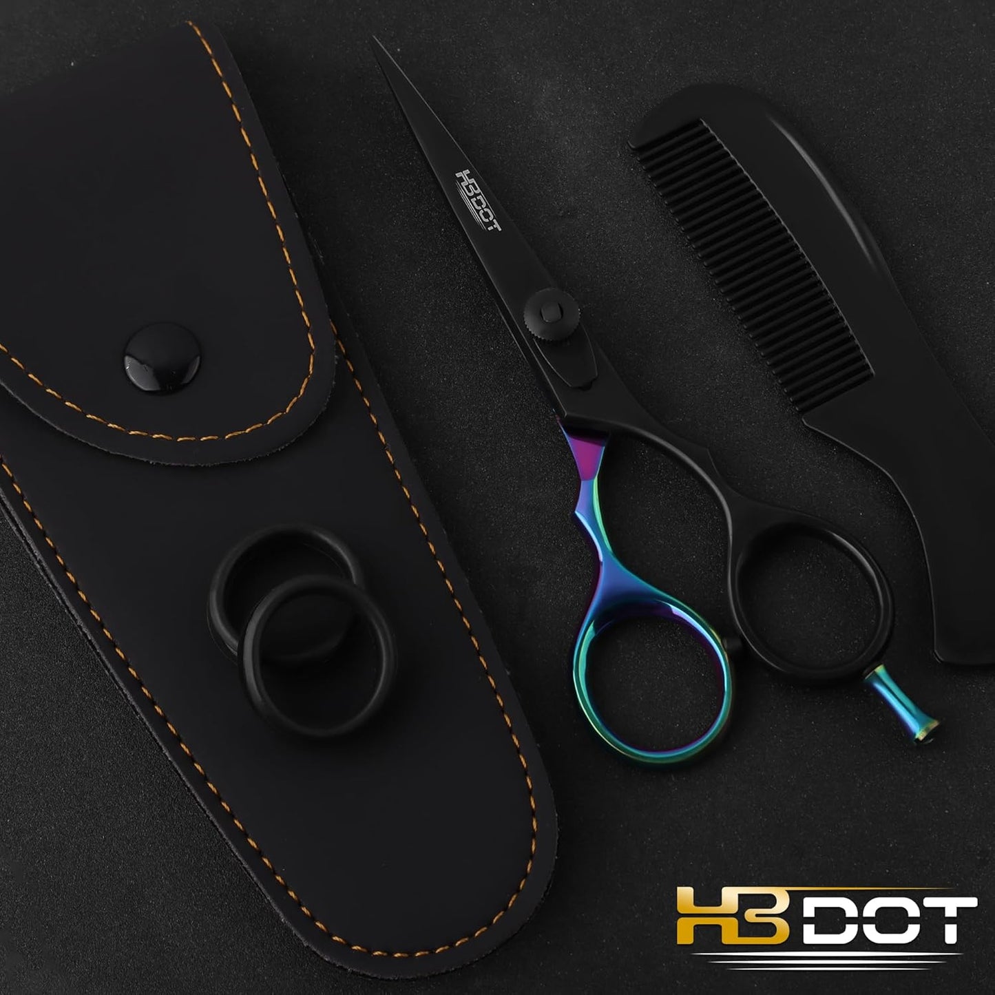 HB DOT Professional Mustache Scissors, 5.5 Inches Mustache and Beard Scissors, German Stainless Steel Beard Scissors for Men with Beautiful Case and Mustache Comb. (Silver and Gold)