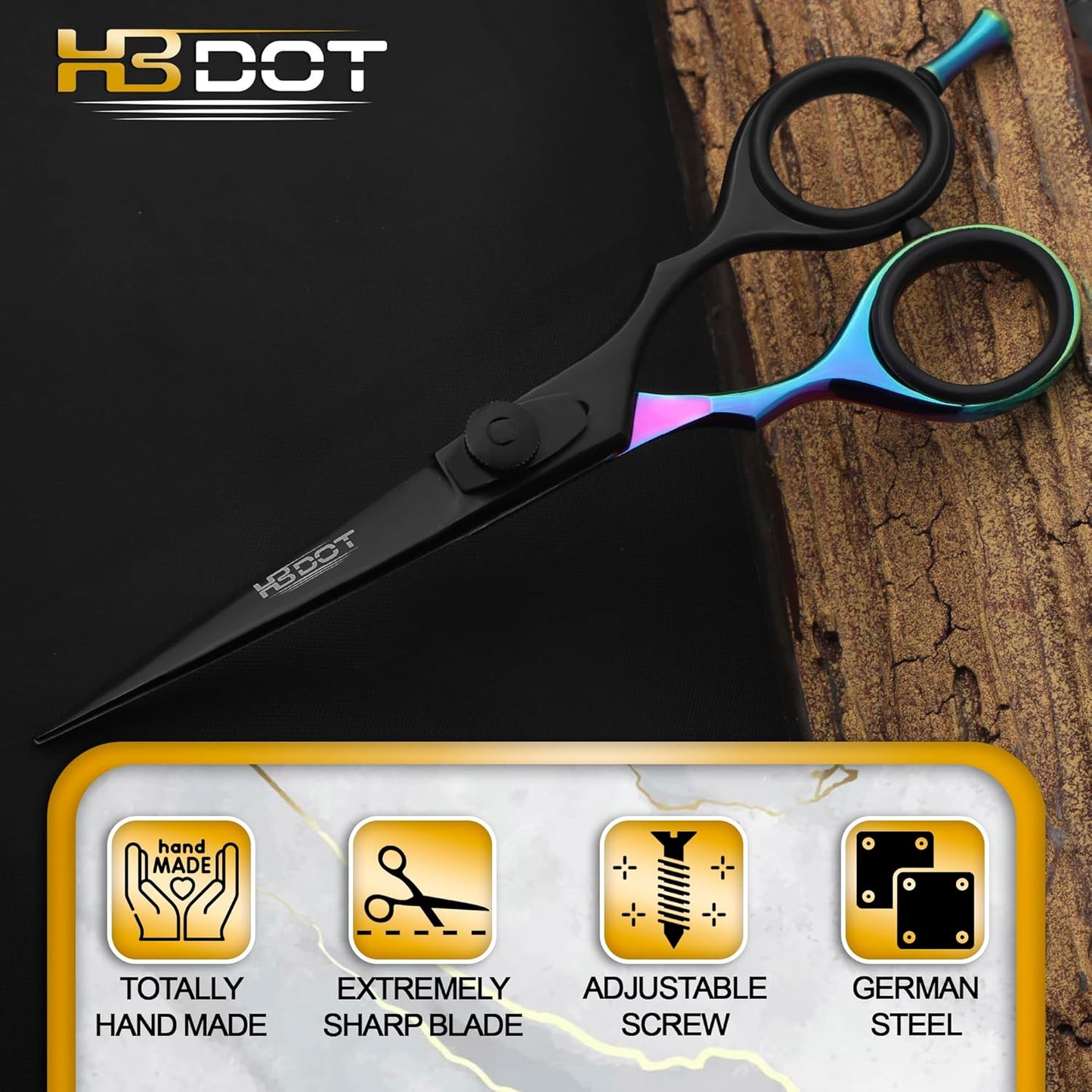 HB DOT Professional Mustache Scissors, 5.5 Inches Mustache and Beard Scissors, German Stainless Steel Beard Scissors for Men with Beautiful Case and Mustache Comb. (Silver and Gold)