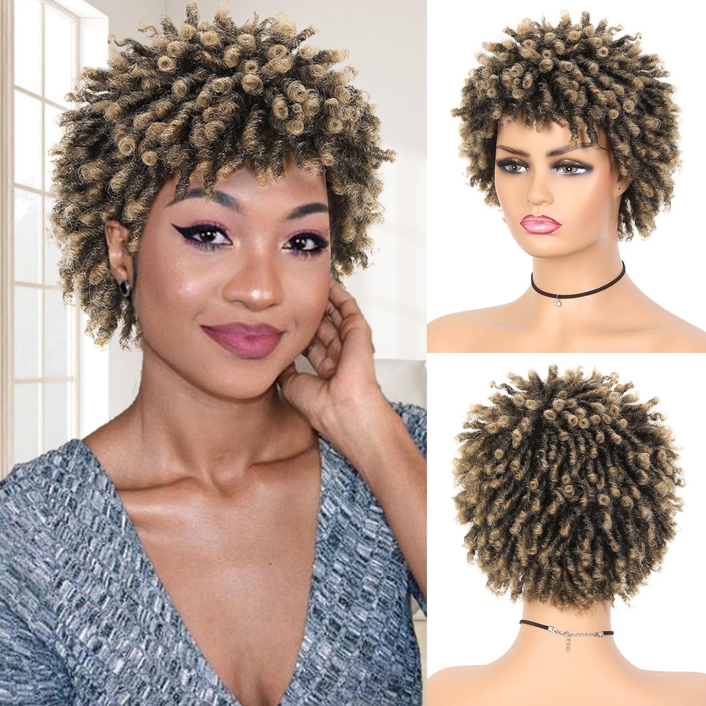 Faux Locs Braid Wigs for Women and Men Short Afro Locs Dreadlock Wig Twist Braided Dreads Wig Natural Curly Synthetic Wig