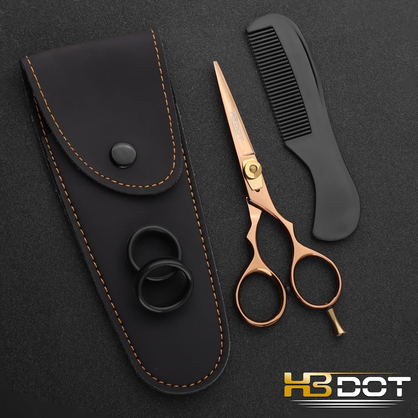 HB DOT Professional Mustache Scissors, 5.5 Inches Mustache and Beard Scissors, German Stainless Steel Beard Scissors for Men with Beautiful Case and Mustache Comb. (Silver and Gold)