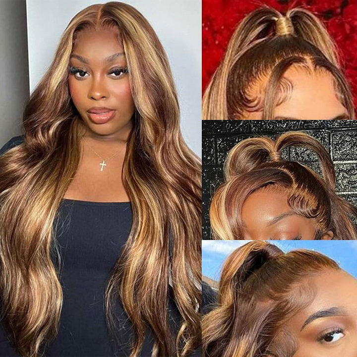 Highlight Honey Blonde TP4/27 Wavy 13x4 Lace Front Glueless Wig