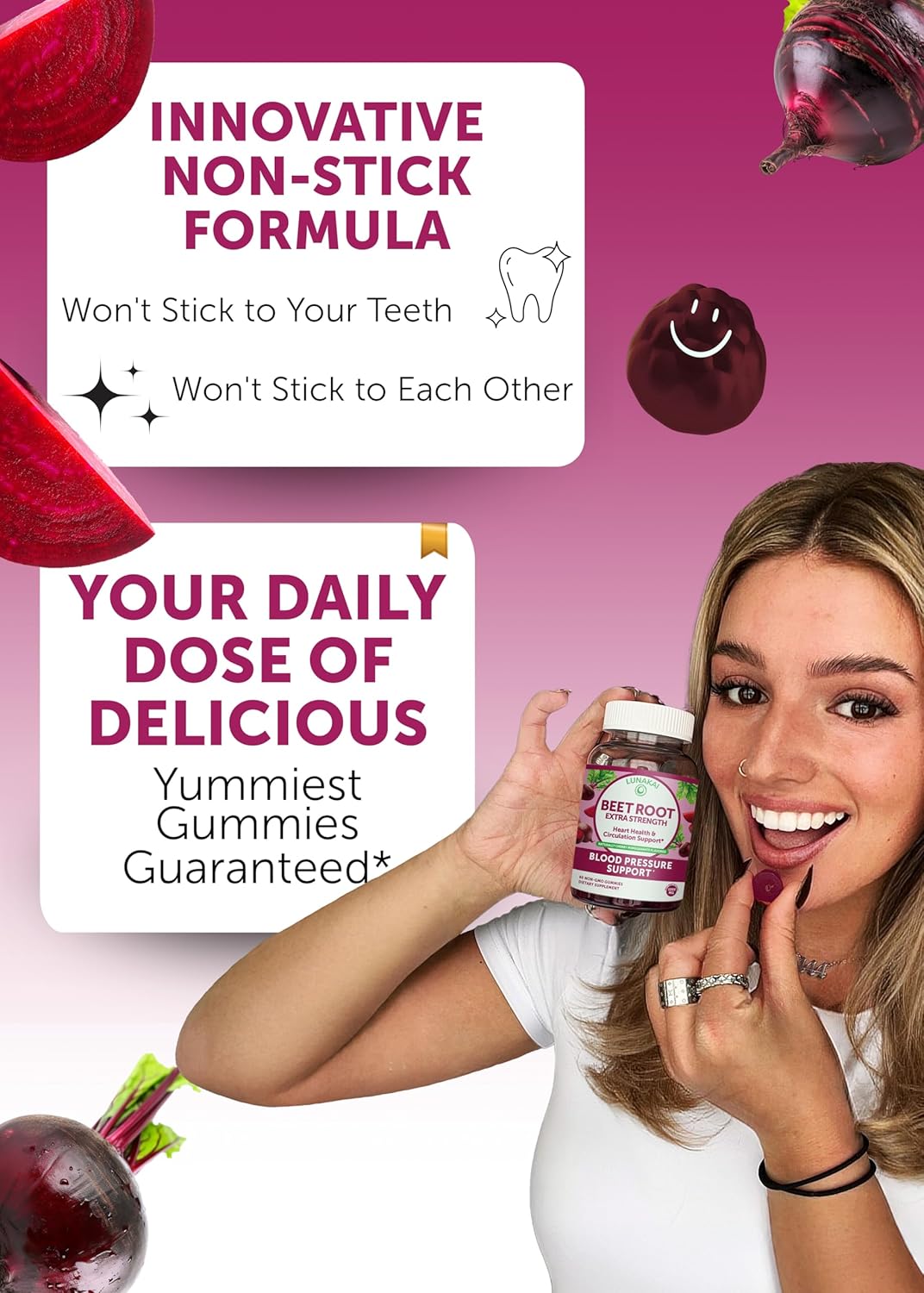 Lunakai Beet Root Gummies with Proprietary Antioxidant Blend - Heart & Circulation Support, Delicious Non-GMO Beet Chews for High Blood Pressure, 60ct