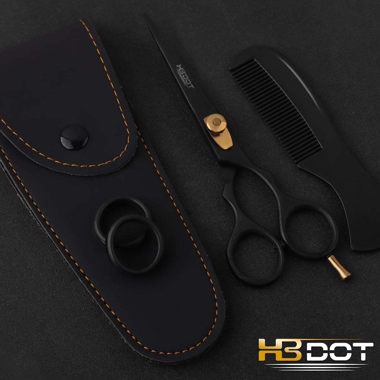 HB DOT Professional Mustache Scissors, 5.5 Inches Mustache and Beard Scissors, German Stainless Steel Beard Scissors for Men with Beautiful Case and Mustache Comb. (Silver and Gold)