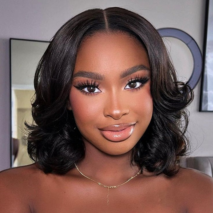 Flash Deal $139.99 16" 9x6 Pre Cut Lace Wavy Bob Wig Glueless Human Hair Wig