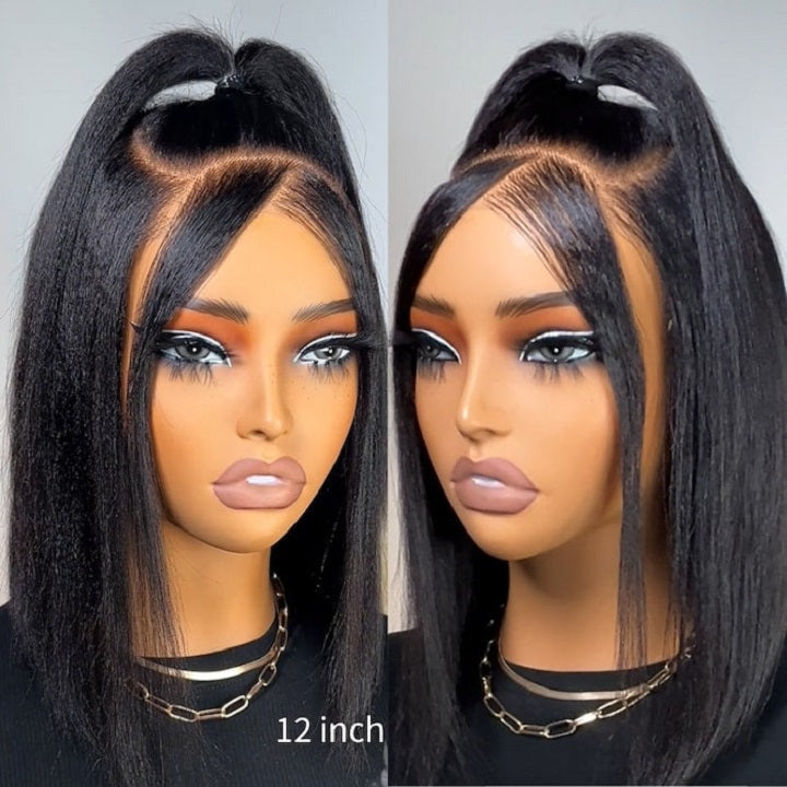 13x5 Pre-everything Yaki Straight Bob Wig Pre-cut Lace Short Human Hair Wig