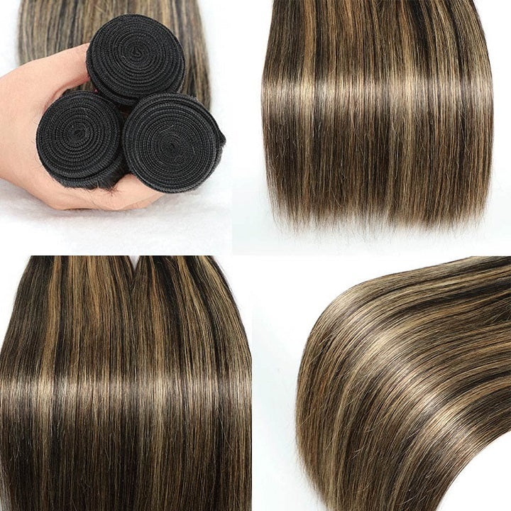 Mix Honey Blonde Straight Hair Balayage Color 3 Bundles With 13x4 Frontal HD Lace