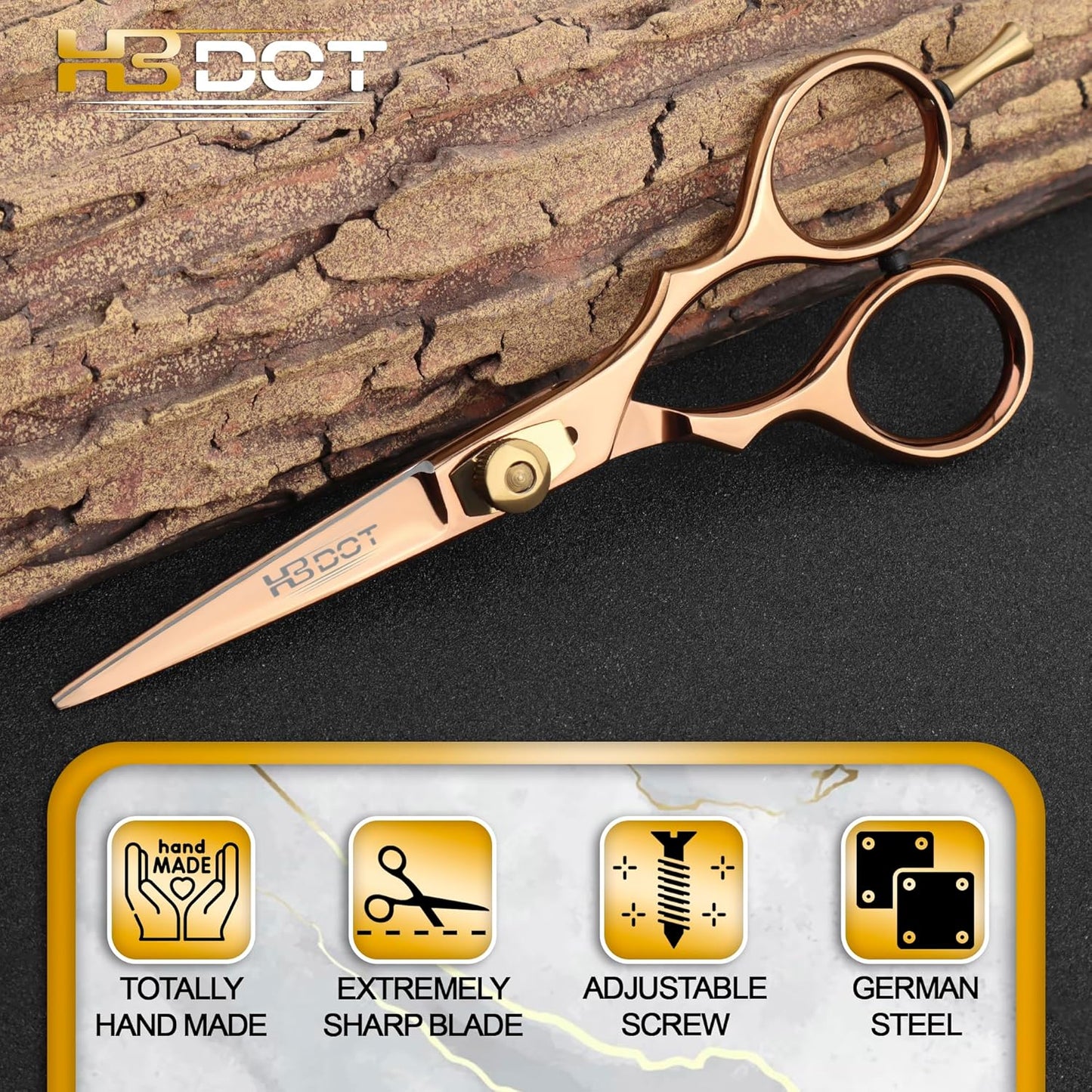 HB DOT Professional Mustache Scissors, 5.5 Inches Mustache and Beard Scissors, German Stainless Steel Beard Scissors for Men with Beautiful Case and Mustache Comb. (Silver and Gold)