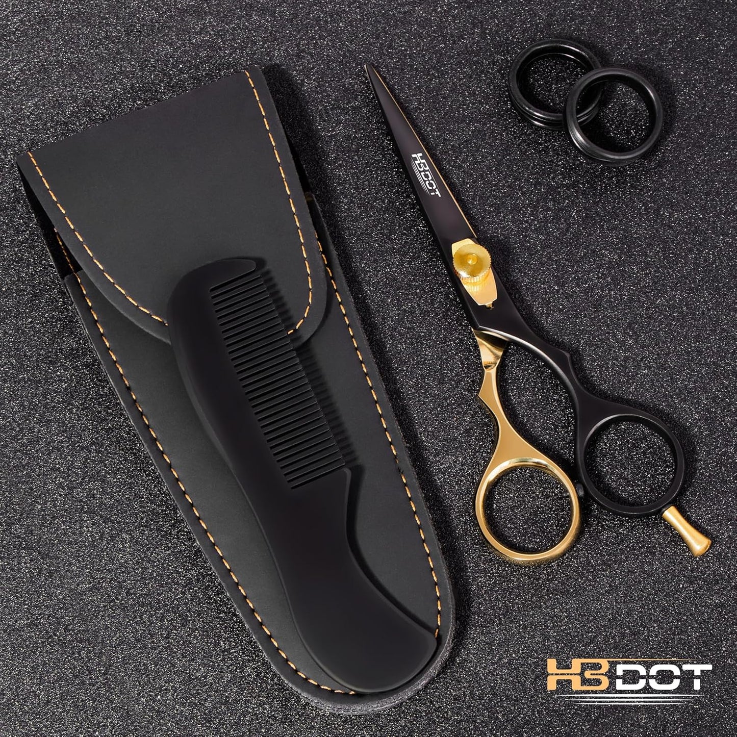 HB DOT Professional Mustache Scissors, 5.5 Inches Mustache and Beard Scissors, German Stainless Steel Beard Scissors for Men with Beautiful Case and Mustache Comb. (Silver and Gold)