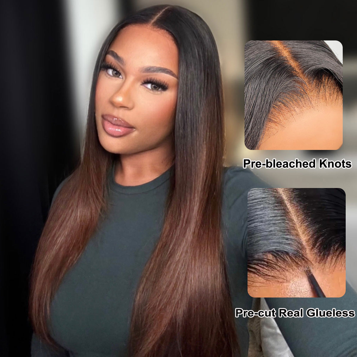 (Super Deal) Pre Cut Lace Ombre Brown Straight 6x5 Lace Human Hair Wig Glueless Wig