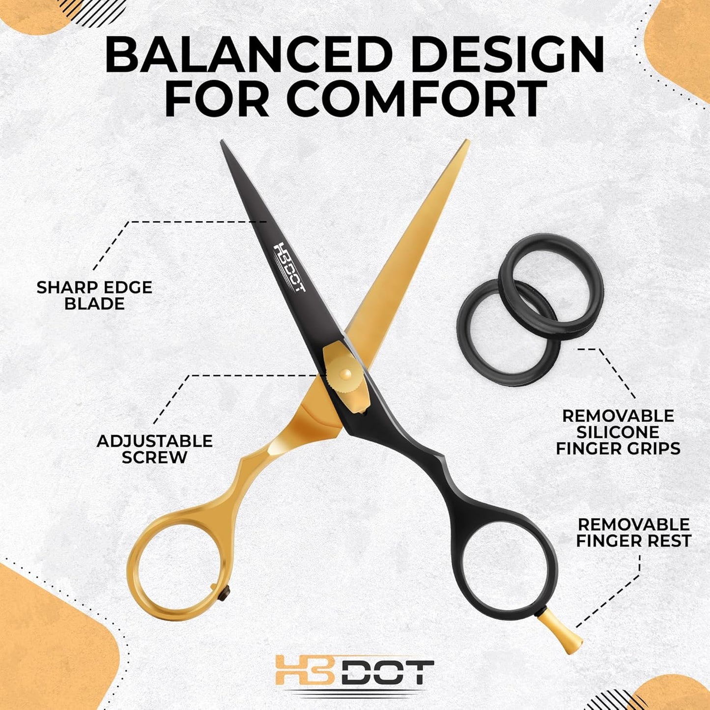 HB DOT Professional Mustache Scissors, 5.5 Inches Mustache and Beard Scissors, German Stainless Steel Beard Scissors for Men with Beautiful Case and Mustache Comb. (Silver and Gold)