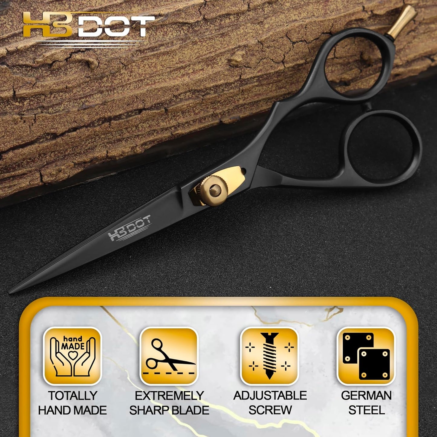 HB DOT Professional Mustache Scissors, 5.5 Inches Mustache and Beard Scissors, German Stainless Steel Beard Scissors for Men with Beautiful Case and Mustache Comb. (Silver and Gold)