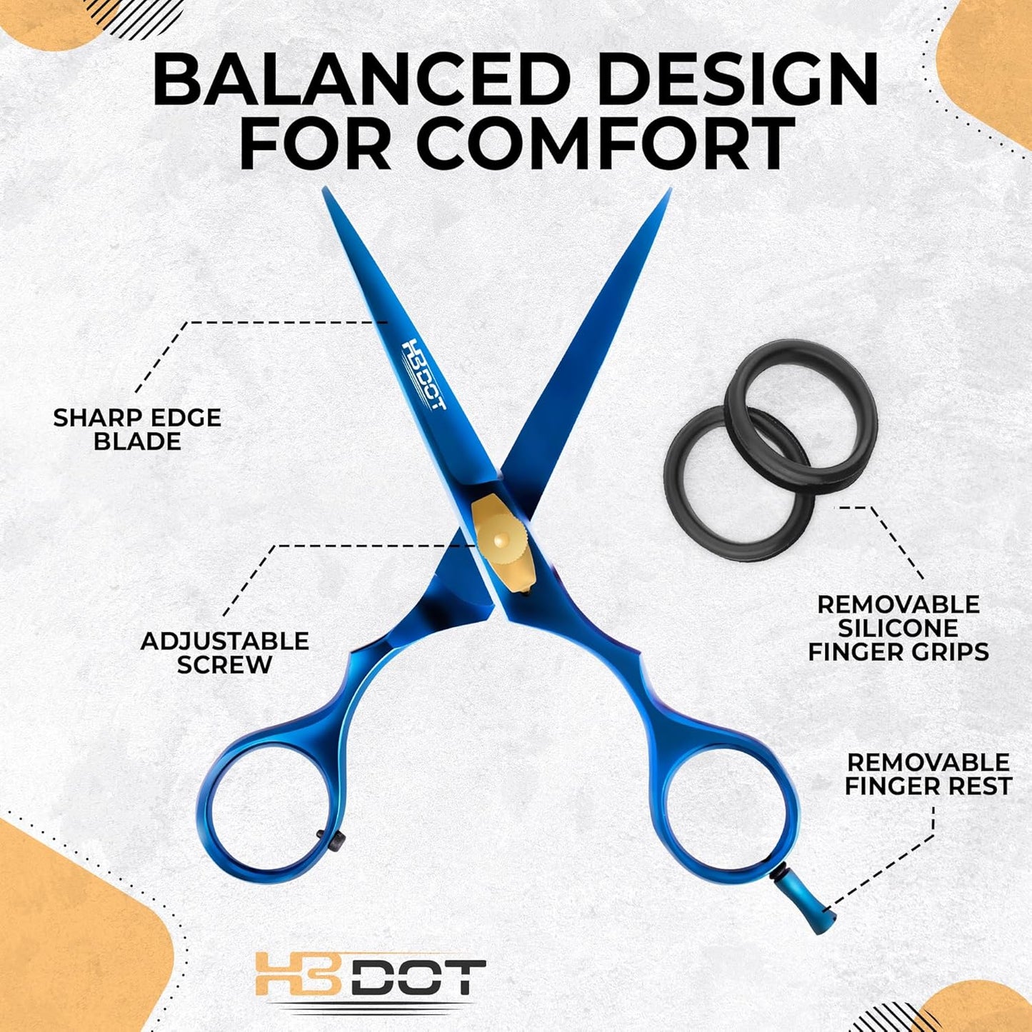 HB DOT Professional Mustache Scissors, 5.5 Inches Mustache and Beard Scissors, German Stainless Steel Beard Scissors for Men with Beautiful Case and Mustache Comb. (Silver and Gold)