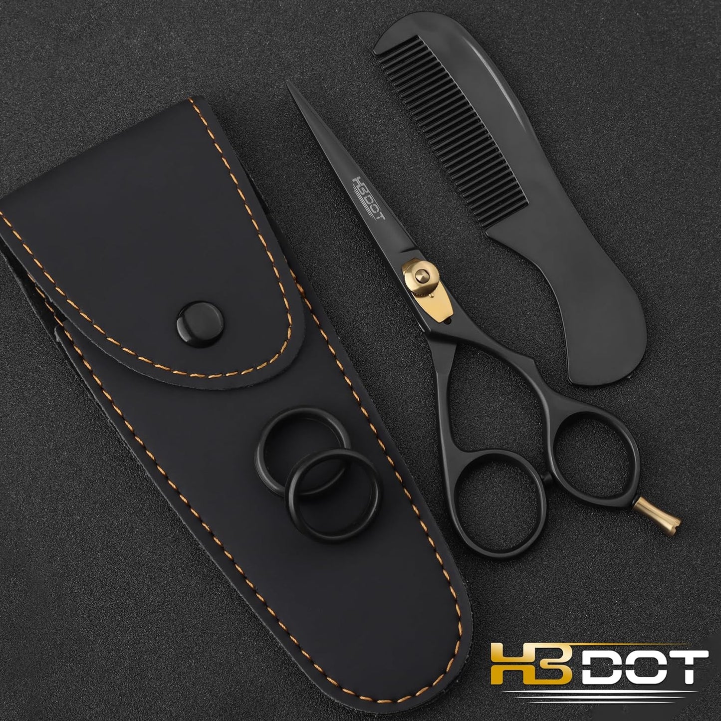 HB DOT Professional Mustache Scissors, 5.5 Inches Mustache and Beard Scissors, German Stainless Steel Beard Scissors for Men with Beautiful Case and Mustache Comb. (Silver and Gold)