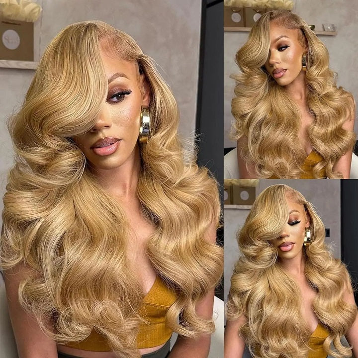 Honey Blonde Body Wave 13x4 Lace Frontal Human Hair Wigs Pre Plucked With Baby Hair