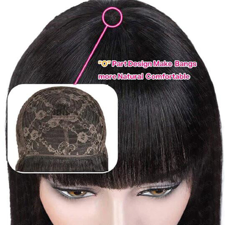 Blunt Cut Short Layered Black Bob Wig With Bangs Full Cap Non Lace Wig