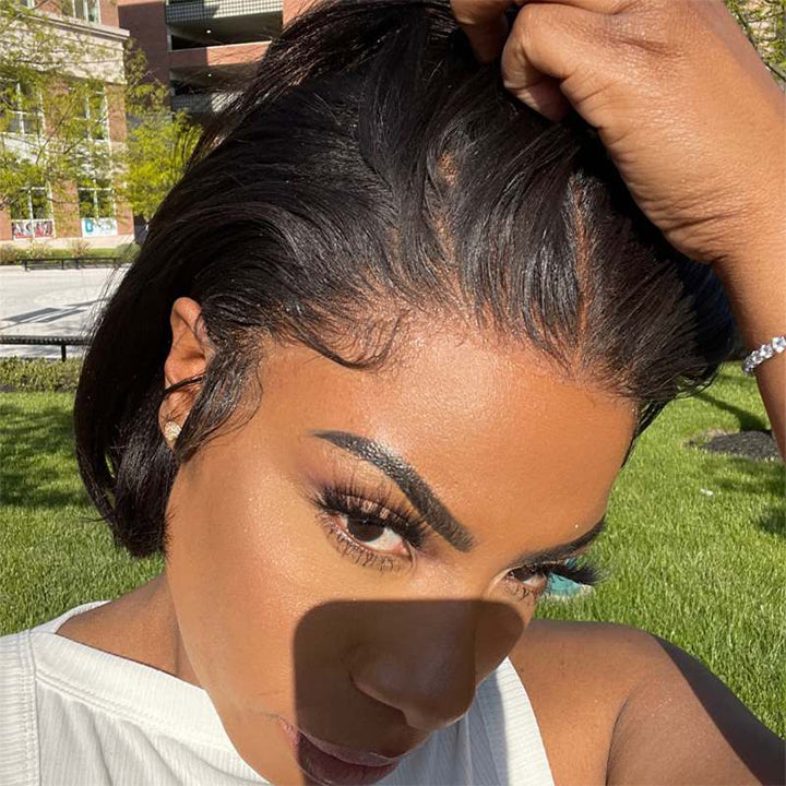 13x5 Pre-everything Yaki Straight Bob Wig Pre-cut Lace Short Human Hair Wig
