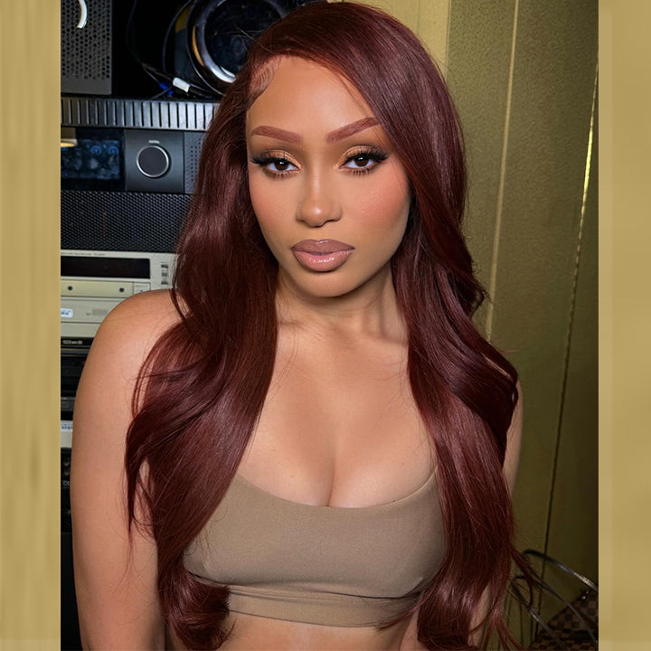 Popular Wine Red Wavy Human Hair Wig 13x5 Pre Cut Lace Glueless Wig
